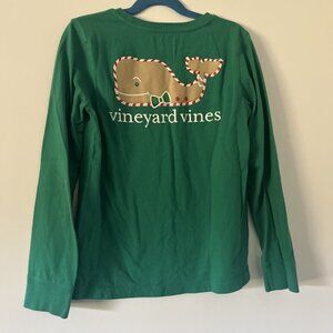 Vineyard Vines Girls Green Long Sleeve Shirt medium 10-12 whale gingerbread